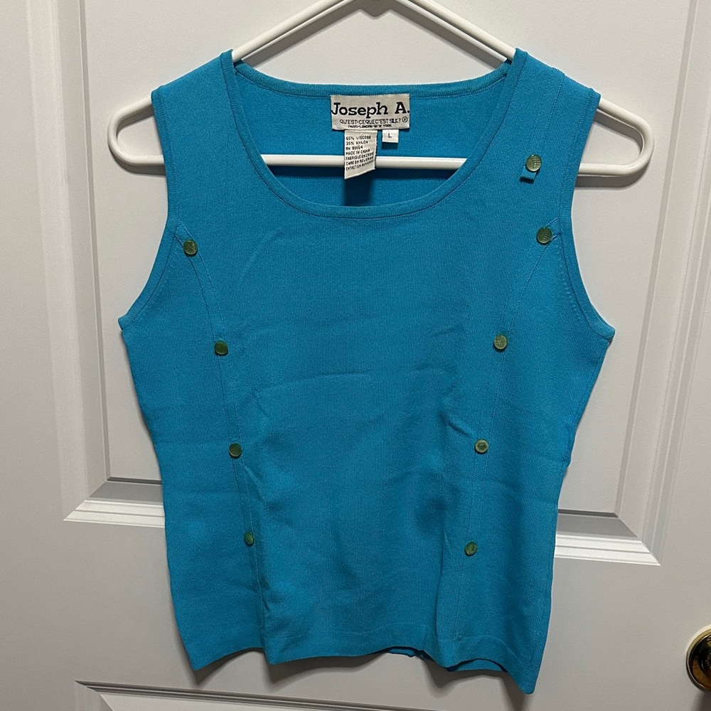 Joseph A Turquoise Tank Top with Button Accents